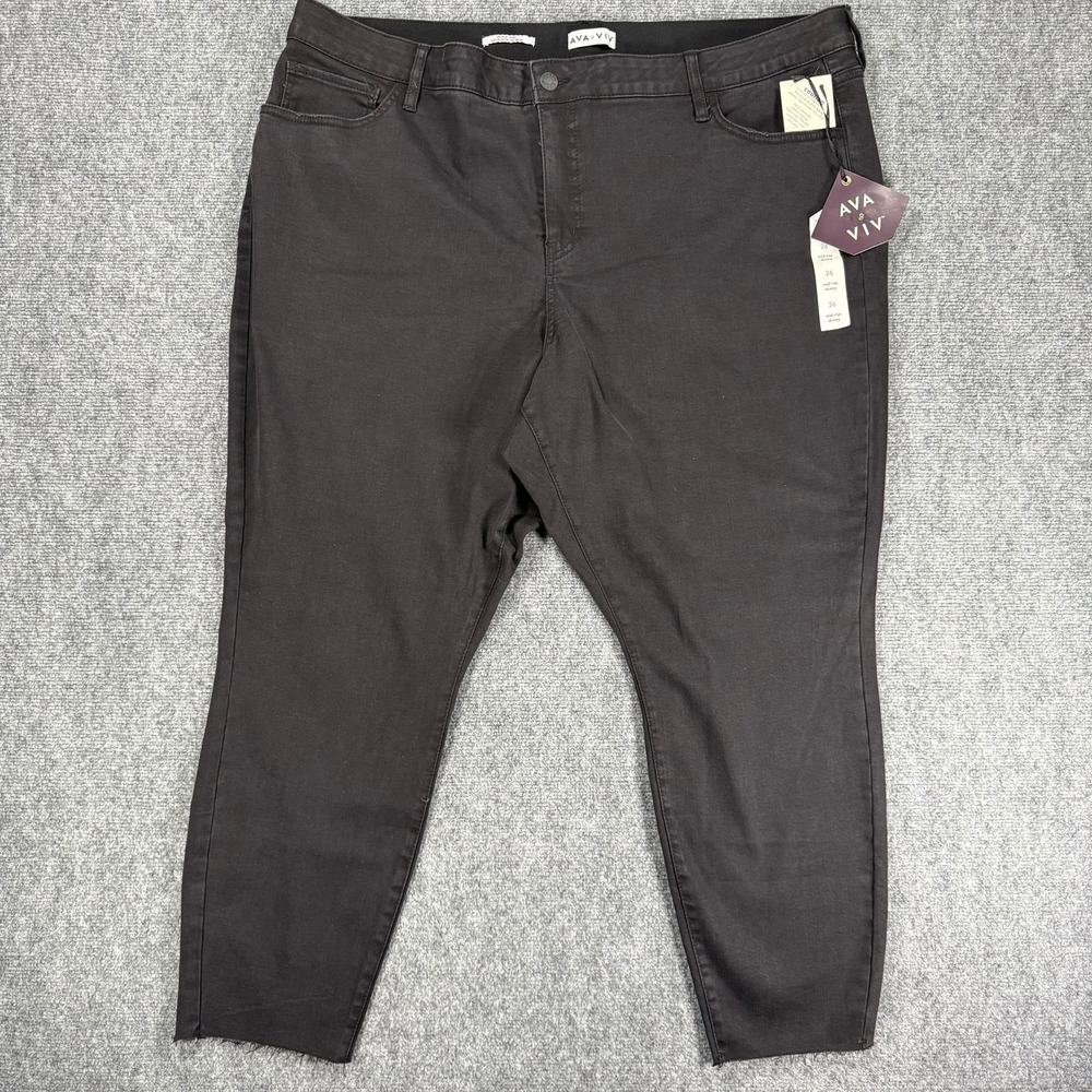 Ava & Viv Women's 26 Black Mid Rise Skinny Stretch Jeans NWT Raw Hem